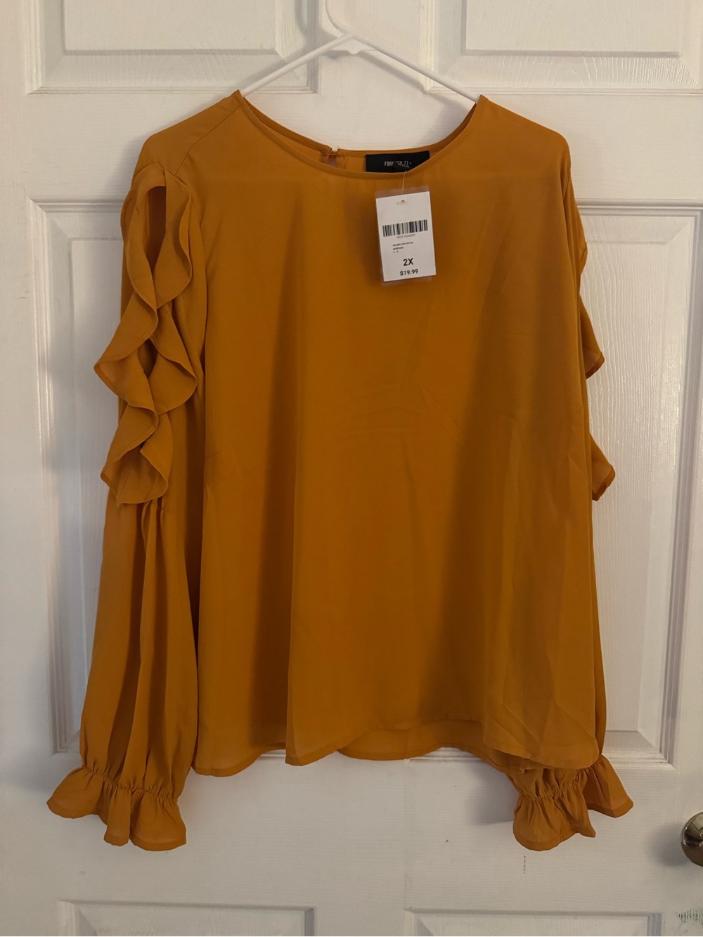 Vince Camuto Mustard Ruffle-Sleeve Blouse